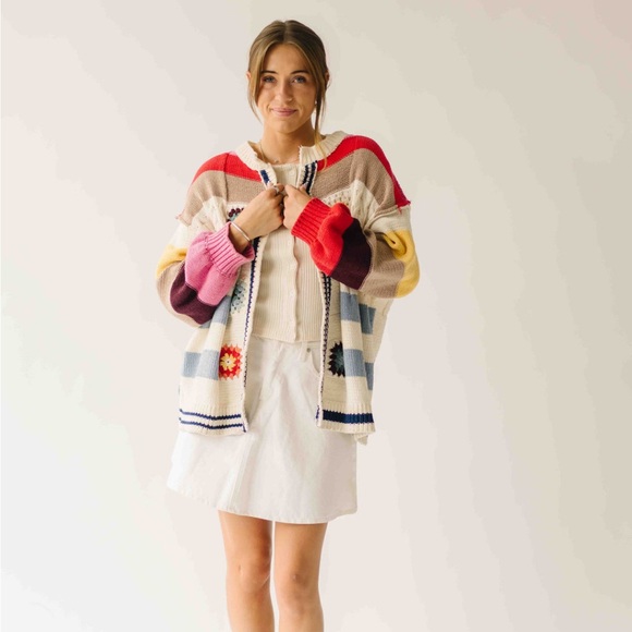 NANDRA BALLOON SLEEVE CARDIGAN IVORY MULTI - Picture 2 of 8